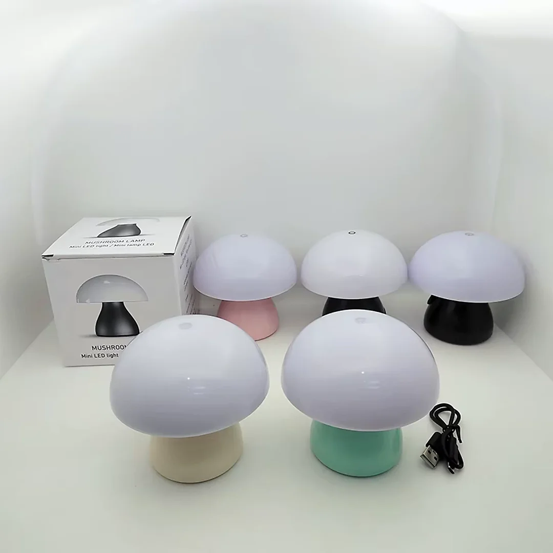 Mushroom Lamp, Cordless Rechargeable Mini Table Lamp with Touch Control, Battery Operated LED Night Light for Bedroom, Nursery & Cafe