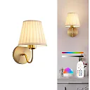 Battery Operated Wall Sconce with Remote, Pleated Shade Rechargeable LED Wall Light, Dimmable with Timer & RGB Colors