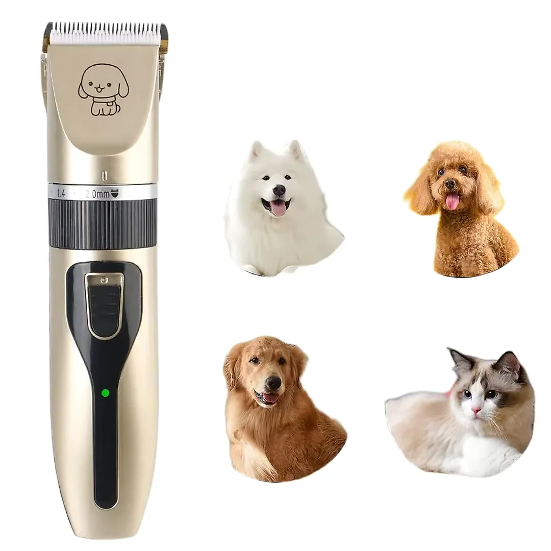 Dog Clippers for Grooming, Cordless Rechargeable Low-Noise Pet Hair Trimmer with Guide Combs for Dogs & Cats, Gold