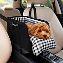 Dog Car Seat for Small Dogs, Center Console Dog Seat with Safety Leash, Soft Cushion & Adjustable Straps, Portable Pet Booster, Black