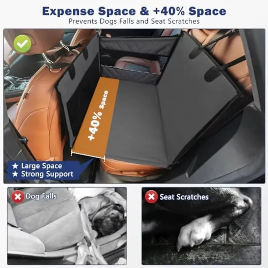 Back Seat Extender for Dogs, Waterproof Dog Car Hammock Platform with Non-Slip Suction Cups for Medium & Large Dogs, Universal Fit