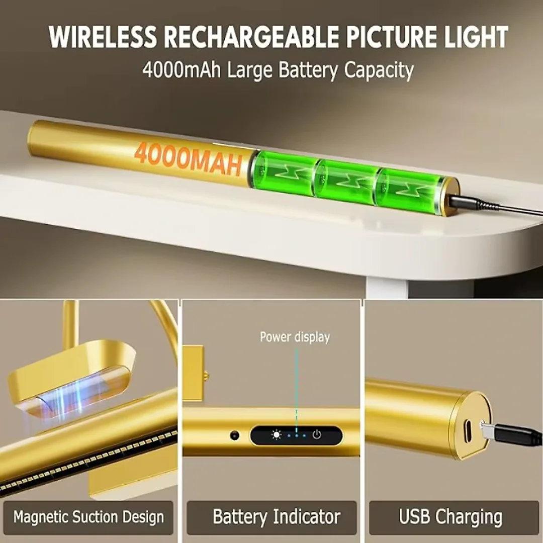 Rechargeable Picture Light with Remote, Battery Operated 4000mAh LED Art Light, Cordless Wireless Painting Light for Artwork & Mirrors