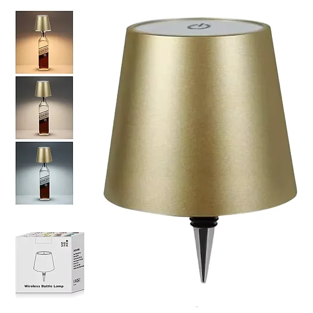 Wine Bottle Lamp, Rechargeable Cordless LED Bottle Lamp Shade with Touch Dimming & 3 Light Colors, Bar & Restaurant Table Decor