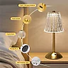Crystal Table Lamp, Rechargeable Cordless LED Touch Lamp with Crystal-Effect Shade, Battery Operated Gold Bedside Night Light