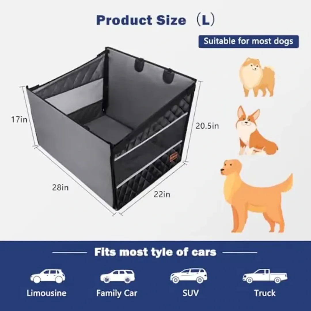 Back Seat Extender for Dogs, Waterproof Dog Car Hammock Platform with Non-Slip Suction Cups for Medium & Large Dogs, Universal Fit