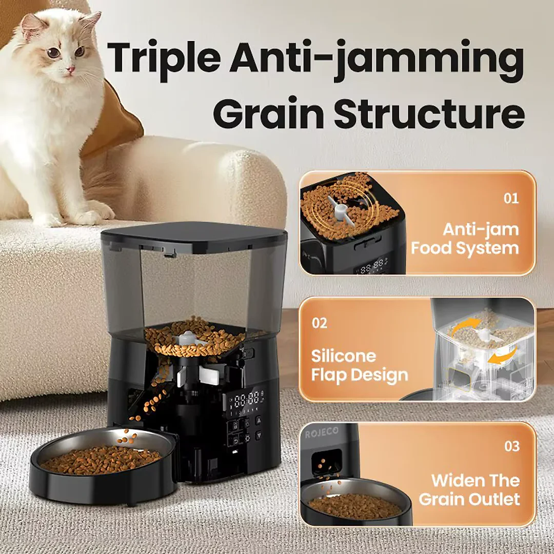 Automatic Cat Feeder 2L, Timed Dry Food Dispenser with LCD Screen & Portion Control, Button Programming, US Plug