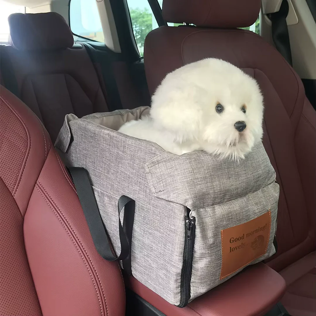 Dog Car Seat for Small Dogs, Center Console Booster Seat with Safety Tether, Portable Pet Car Seat & Carrier for Small Dogs & Cats