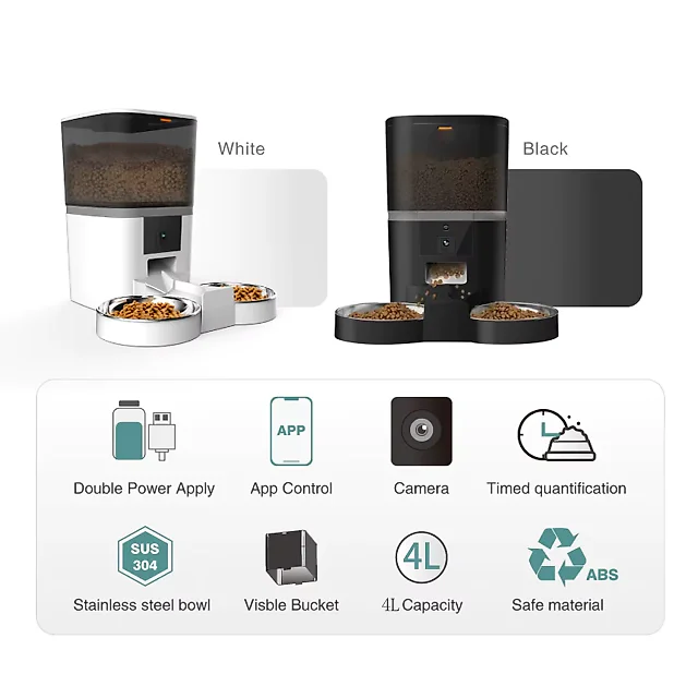 Automatic Cat Feeder with Camera, 4L Smart Pet Feeder with HD Video, App Remote Feeding & Stainless Steel Bowl, White