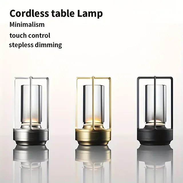 Cordless Lantern Table Lamp, Rechargeable LED Touch Lamp in Lantern or Slim Dome Style, Dimmable Battery Operated Lamp for Restaurant & Bedroom
