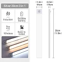 Ultra Slim Under Cabinet Lighting, Battery Operated Rechargeable Motion Sensor LED Bar with Magnetic Mount, 3 Colors & Dimming, USB-C