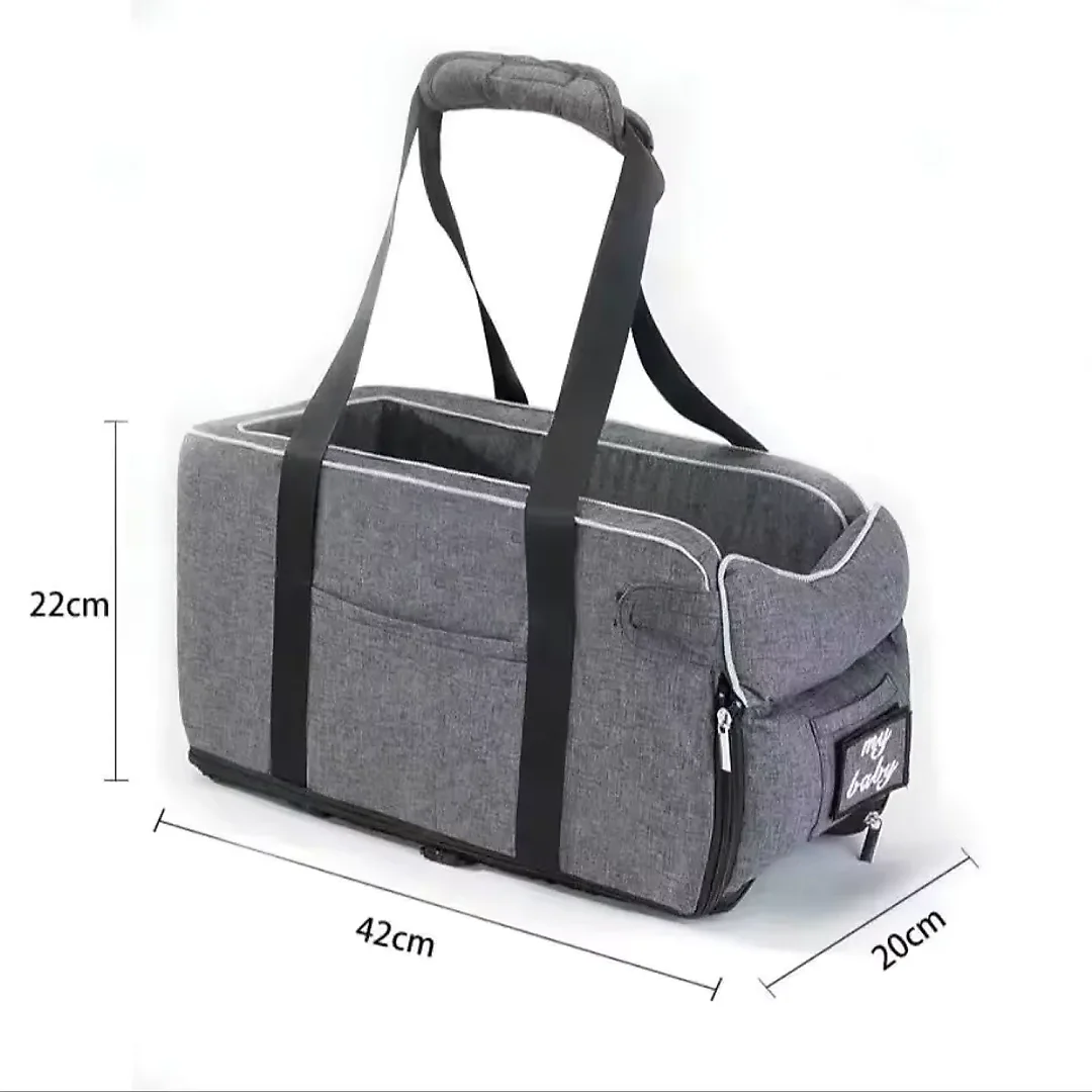 Pet Car Seat for Small Dogs & Cats, Portable Console Booster Seat with Optional Carry Bag, Soft Cotton Travel Bed