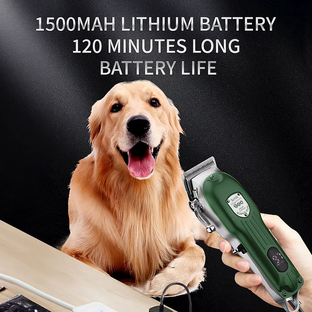 Professional Dog Clippers, All-Metal Cordless Rechargeable Dog Grooming Clippers with Digital Display & Guide Combs, Low Noise