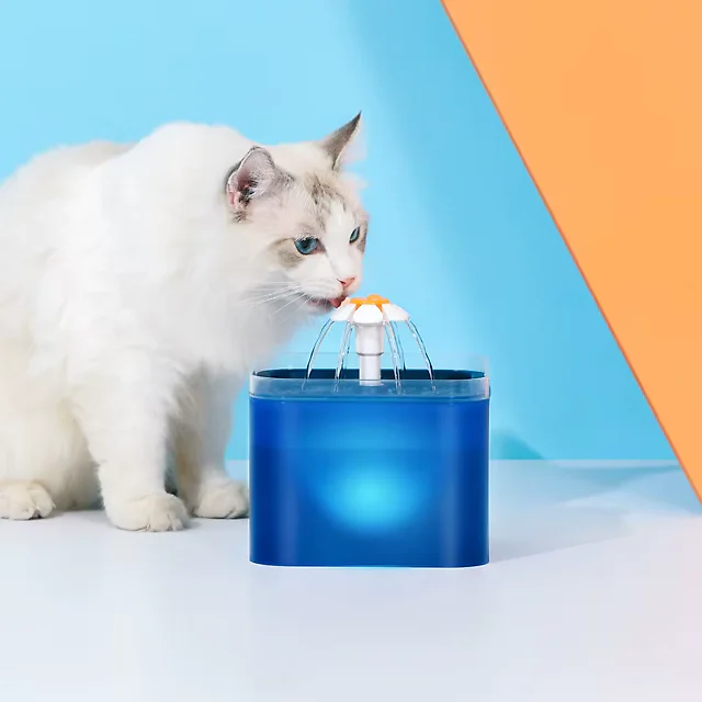 Cat Water Fountain with LED Light 2L, Automatic Pet Water Fountain for Cats & Dogs with Recirculating Filter, USB Powered