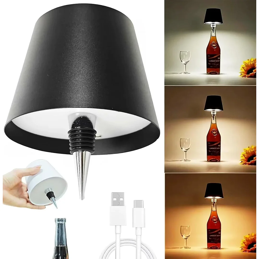 Wine Bottle Lamp, Rechargeable Cordless LED Bottle Lamp Shade with Touch Dimming & 3 Light Colors, Bar & Restaurant Table Decor