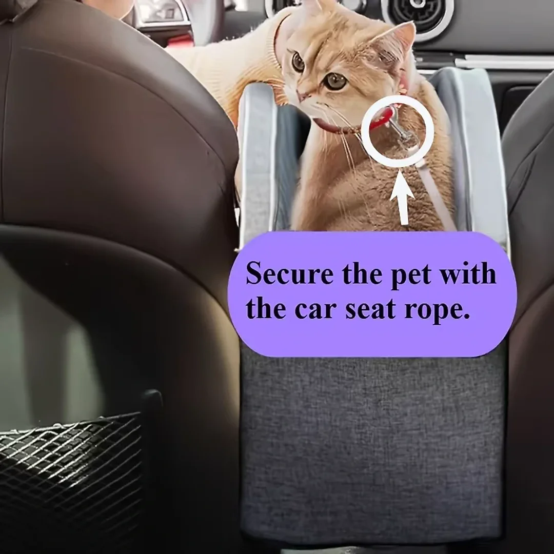 Pet Car Seat for Small Dogs & Cats, Portable Console Booster Seat with Optional Carry Bag, Soft Cotton Travel Bed