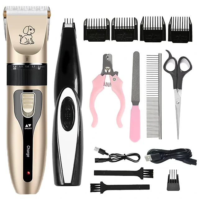 Dog Grooming Kit with Clippers, Rechargeable Cordless Dog Clippers with Guide Combs, Scissors & Nail Clipper Options for Dogs & Cats