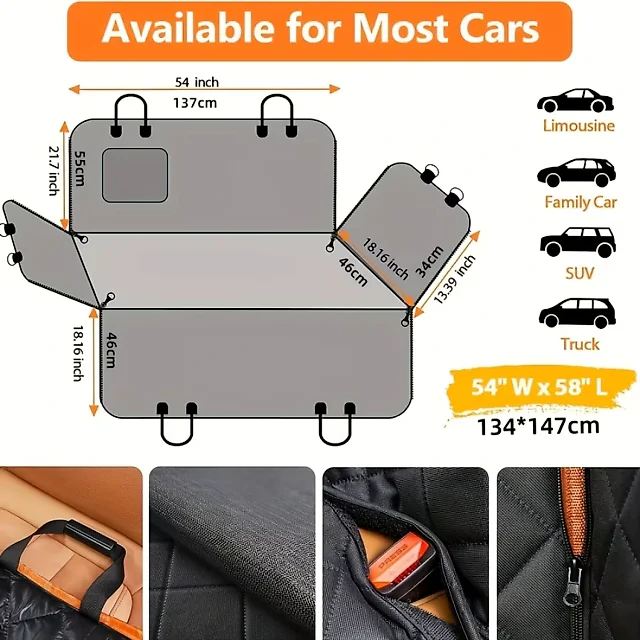 Heavy Duty Dog Seat Cover for Back Seat, 600D Waterproof Dog Hammock, Scratch-Proof Nonslip Car Seat Protector for Cars & SUVs