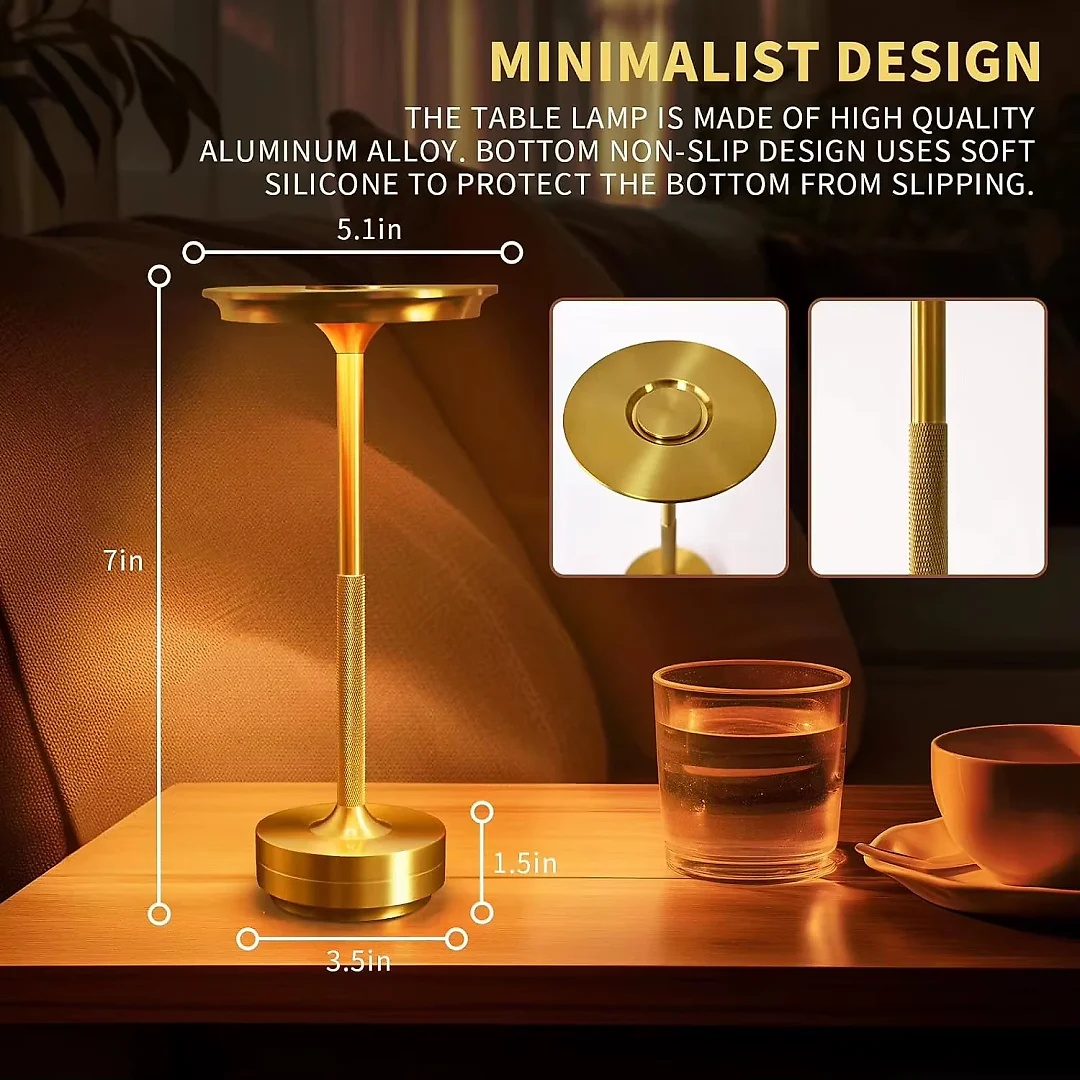Cordless LED Table Lamp, Rechargeable USB-C Touch Lamp with Dimmable Light, Battery Operated Bedside & Dining Lamp