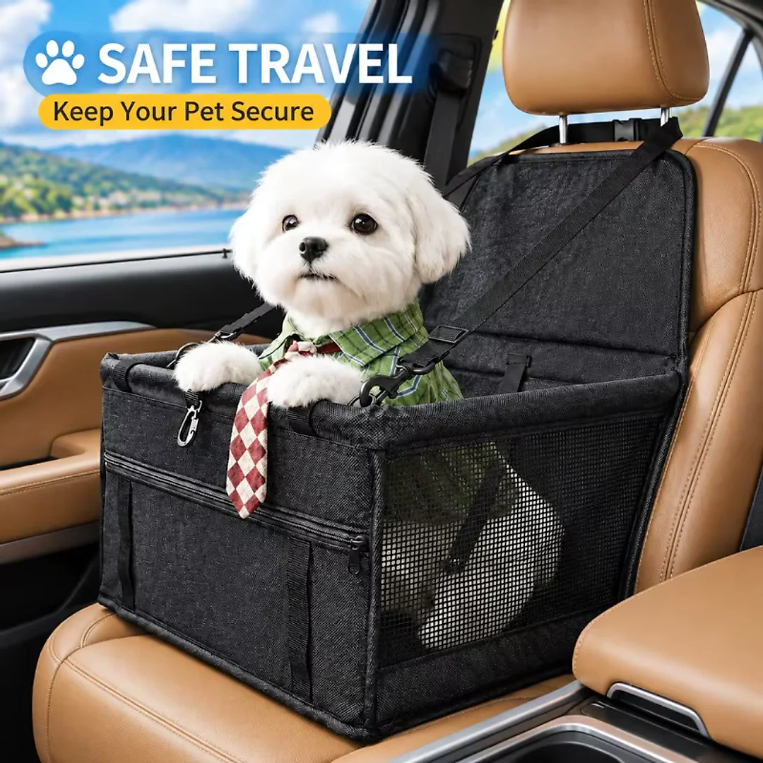 Dog Booster Seat for Car, Oxford Pet Car Seat for Small Dogs & Cats with Breathable Mesh & Adjustable Safety Straps, Black