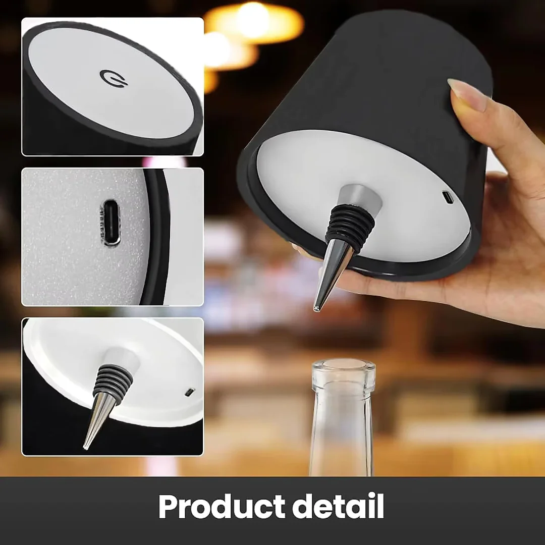 Wine Bottle Lamp, Rechargeable Cordless LED Bottle Lamp Shade with Touch Dimming & 3 Light Colors, Bar & Restaurant Table Decor