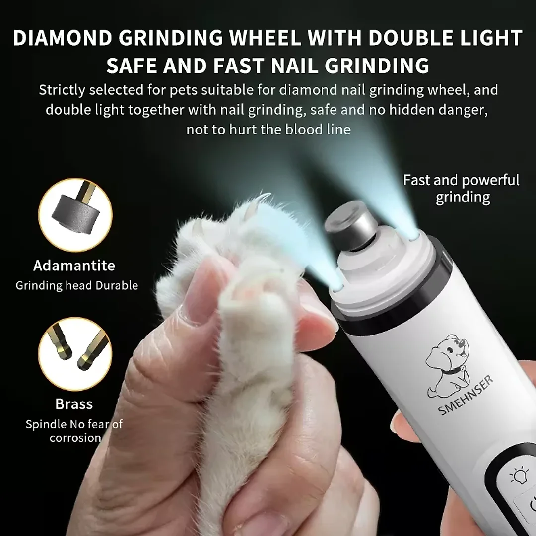 Pet Nail Grinder with LED Light & 3 Grinding Heads, USB Rechargeable Dog Nail Trimmer for Dogs & Cats