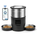Automatic Cat Feeder for 2 Cats, 4.5L Pet Food Dispenser with Two Stainless Steel Bowls, Wi-Fi App or Button Control