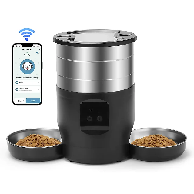 Automatic Cat Feeder for 2 Cats, 4.5L Pet Food Dispenser with Two Stainless Steel Bowls, Wi-Fi App or Button Control