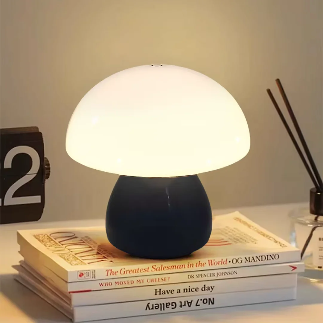 Mushroom Lamp, Cordless Rechargeable Mini Table Lamp with Touch Control, Battery Operated LED Night Light for Bedroom, Nursery & Cafe