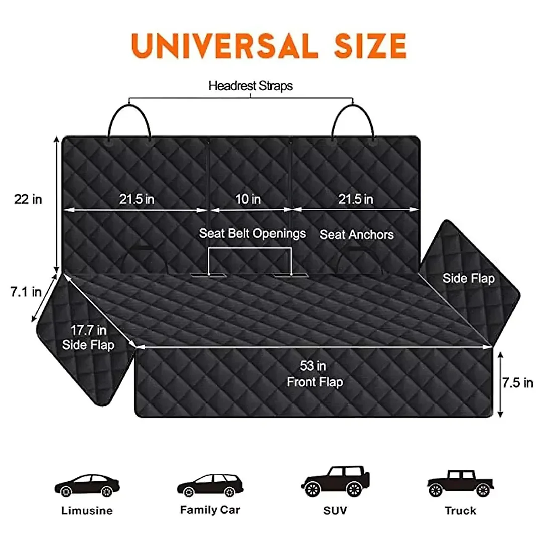 Dog Seat Cover for Back Seat, Waterproof Nonslip Dog Hammock for Car, Scratchproof Rear Seat Protector for Cars, Trucks & SUVs, Black