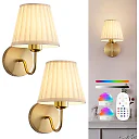 Battery Operated Wall Sconce with Remote, Pleated Shade Rechargeable LED Wall Light, Dimmable with Timer & RGB Colors