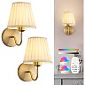 Battery Operated Wall Sconce with Remote, Pleated Shade Rechargeable LED Wall Light, Dimmable with Timer & RGB Colors