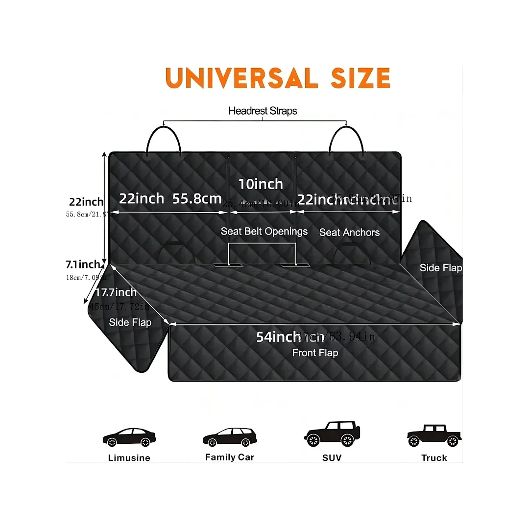 Dog Seat Cover for Back Seat with Armrest Opening, Waterproof Nonslip Dog Hammock for Car, 56 x 50 in Rear Seat Protector