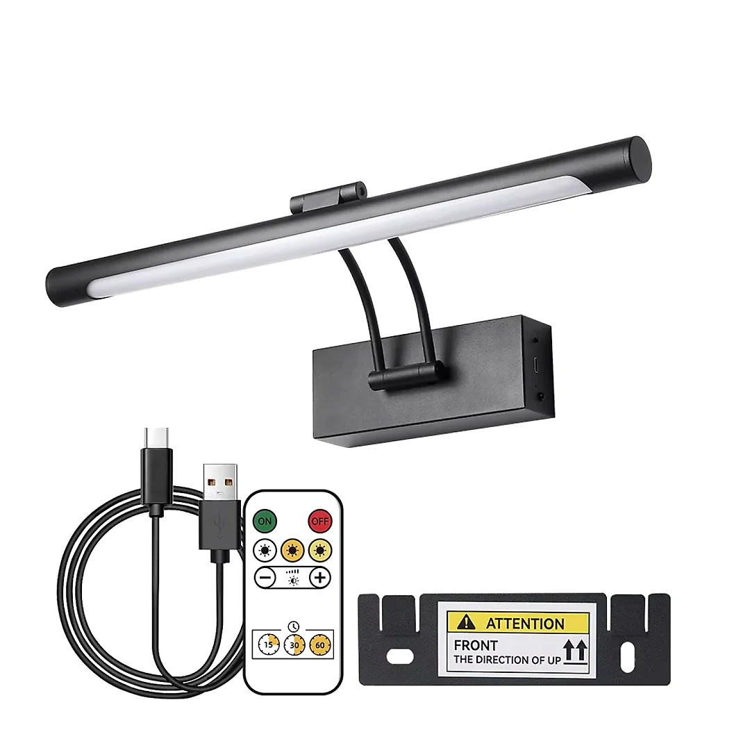 Rechargeable Picture Light 16 Inch, Cordless 4400mAh LED Art Light with Remote & Dimming, Wireless Painting Light, Black