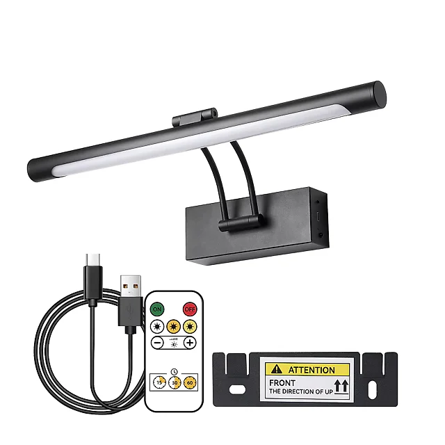 Rechargeable Picture Light 16 Inch, Cordless 4400mAh LED Art Light with Remote & Dimming, Wireless Painting Light, Black