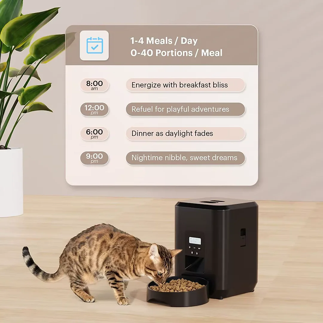 Automatic Cat Feeder with Timer, Programmable Pet Food Dispenser with LCD Display for Cats & Dogs, Wi-Fi App or Button Control