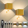 Battery Operated Wall Sconce with Remote & Motion Sensor, Rechargeable 4000mAh LED Cube Wall Light, Magnetic Mount, Gold
