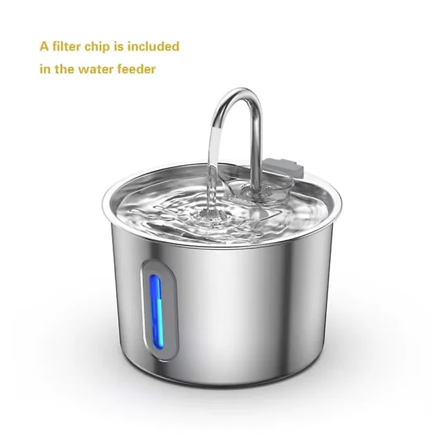 Cat Fountain Stainless Steel 2.2L, Pet Water Fountain with Water Level Window for Cats & Small Dogs, Optional Motion Sensor