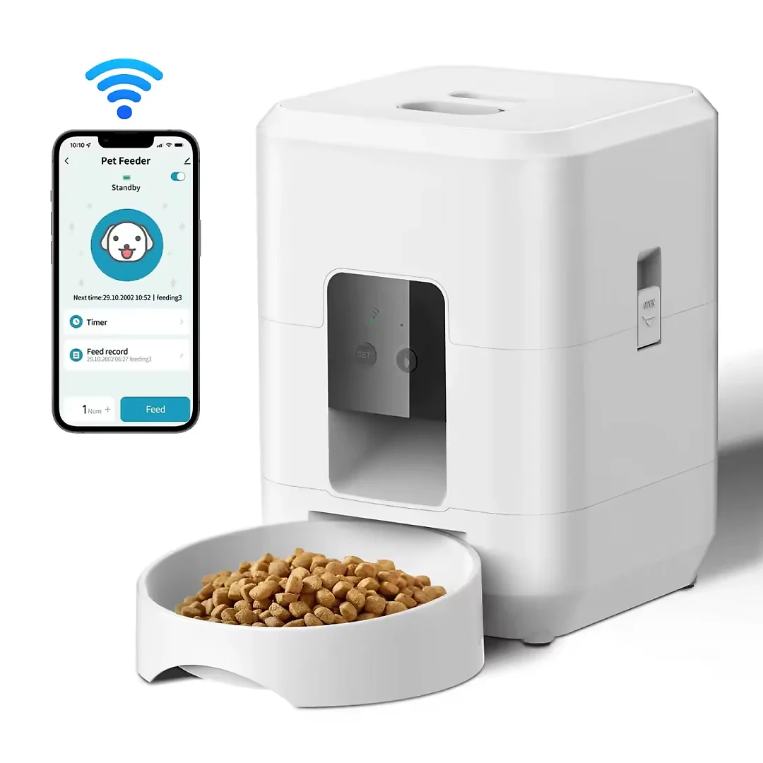 Automatic Cat Feeder with Timer, Programmable Pet Food Dispenser with LCD Display for Cats & Dogs, Wi-Fi App or Button Control