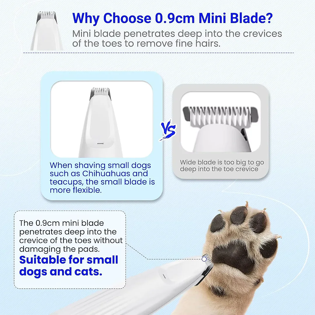 Dog Paw Trimmer with LED Light, Mini Rechargeable Dog Trimmer for Paw Pads, Face & Ears, Cordless Portable Pet Shaver