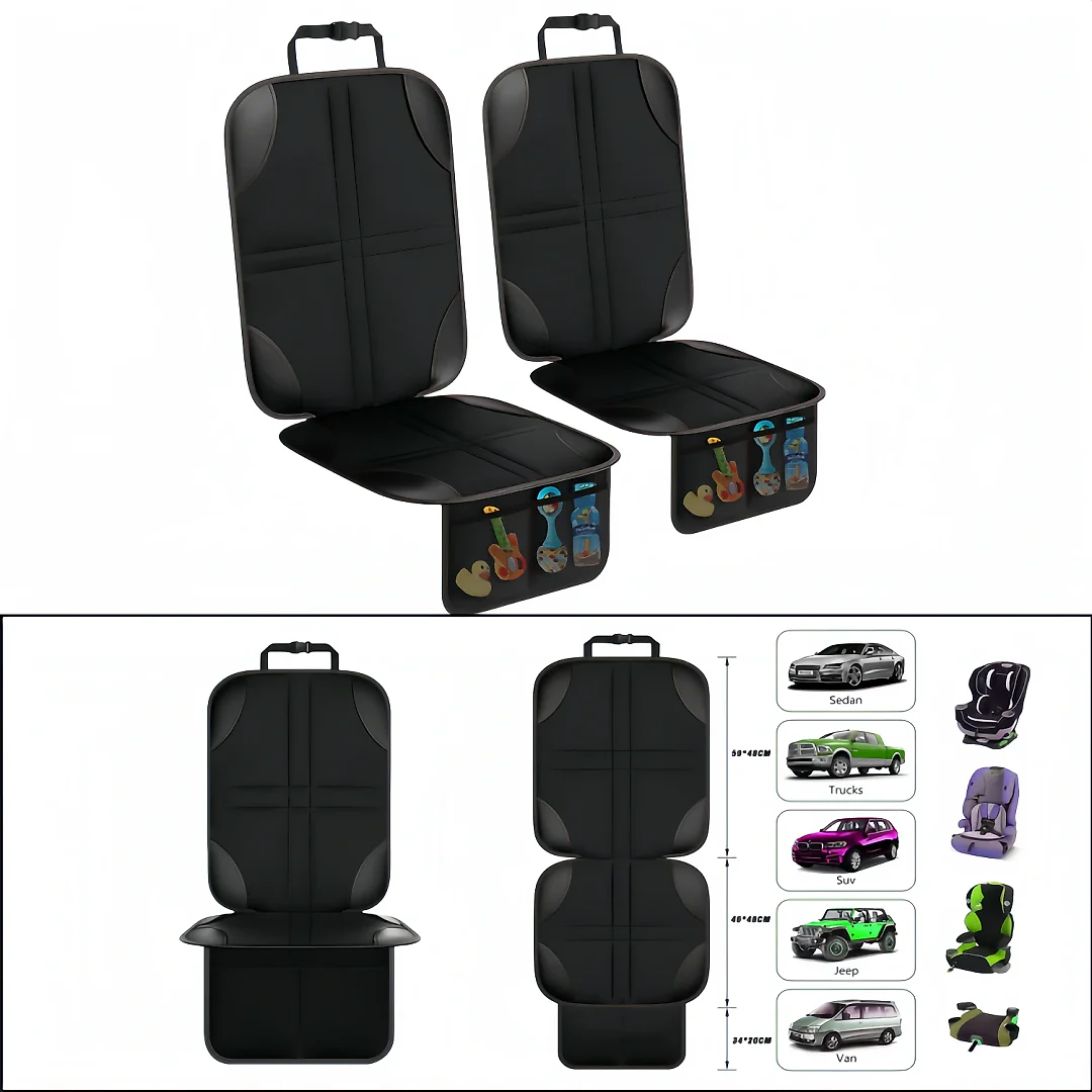 Car Seat Protector Mat with Storage Pockets, Waterproof Non-Slip Seat Cover for Dogs & Child Car Seats, Single or 2-Pack