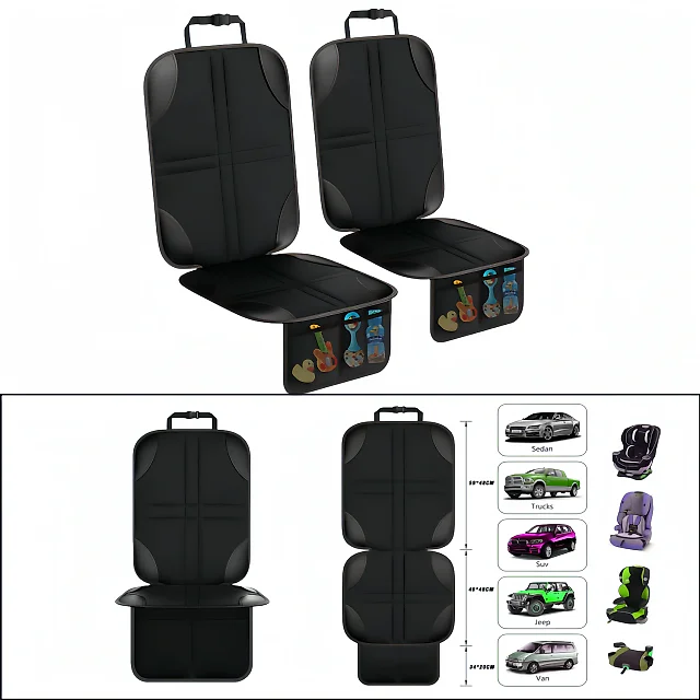 Car Seat Protector Mat with Storage Pockets, Waterproof Non-Slip Seat Cover for Dogs & Child Car Seats, Single or 2-Pack