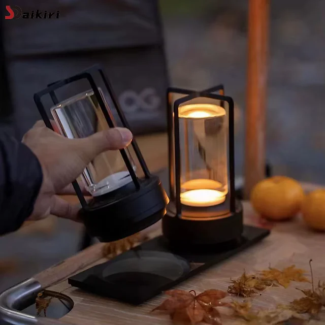 Crystal Lantern Lamp, Aluminum Cordless Table Lamp with 2000mAh Rechargeable Battery, LED Touch Dimming for Restaurant, Patio & Camping
