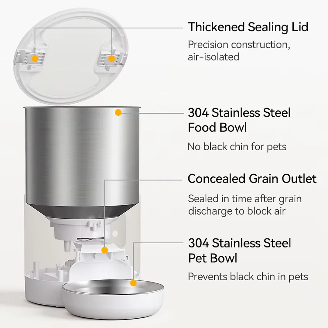 Automatic Cat Feeder Stainless Steel 4.5L, Wi-Fi Smart Pet Feeder with App Scheduling & Voice Recorder for Cats & Dogs