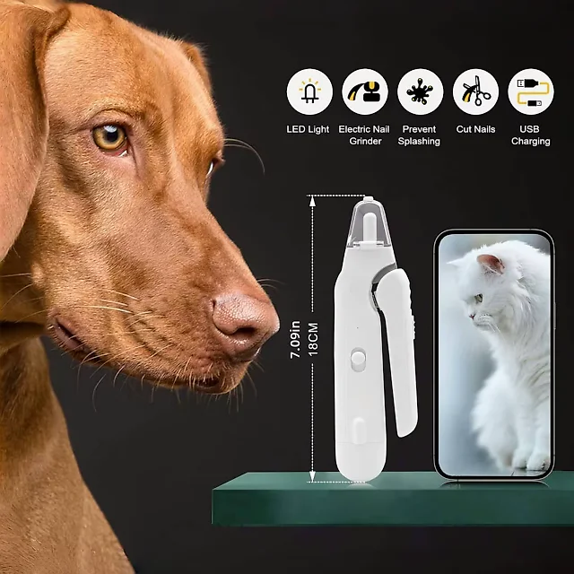 Quiet Dog Nail Grinder with 2 LED Lights, Rechargeable Dog Nail Trimmer for Small, Medium & Large Dogs and Cats