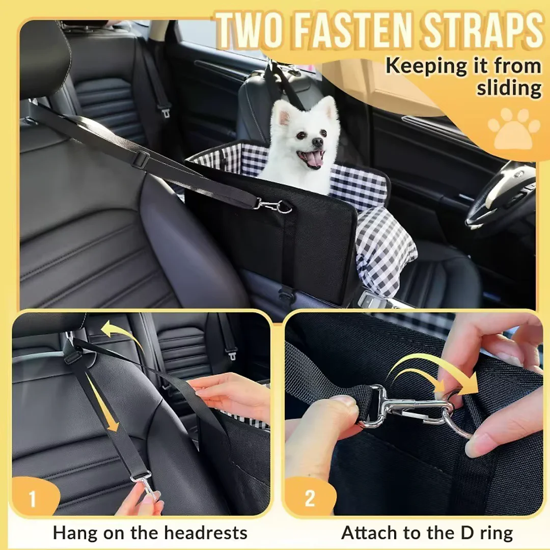 Dog Car Seat for Small Dogs, Center Console Dog Seat with Safety Leash, Soft Cushion & Adjustable Straps, Portable Pet Booster, Black