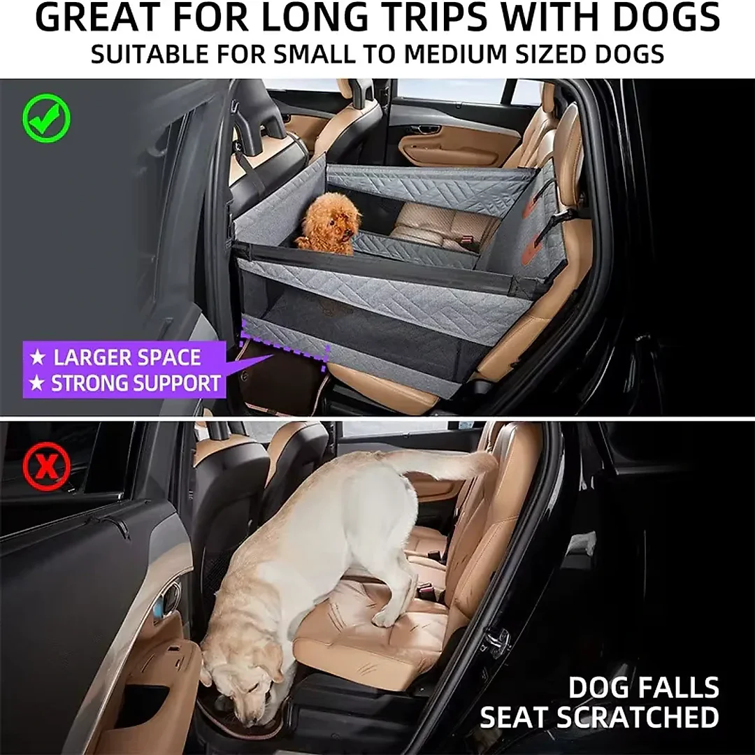 Dog Car Bed for Back Seat, Waterproof Dog Hammock Extender with Nest-Style Sides & Mesh Pocket, Scratchproof Seat Cover
