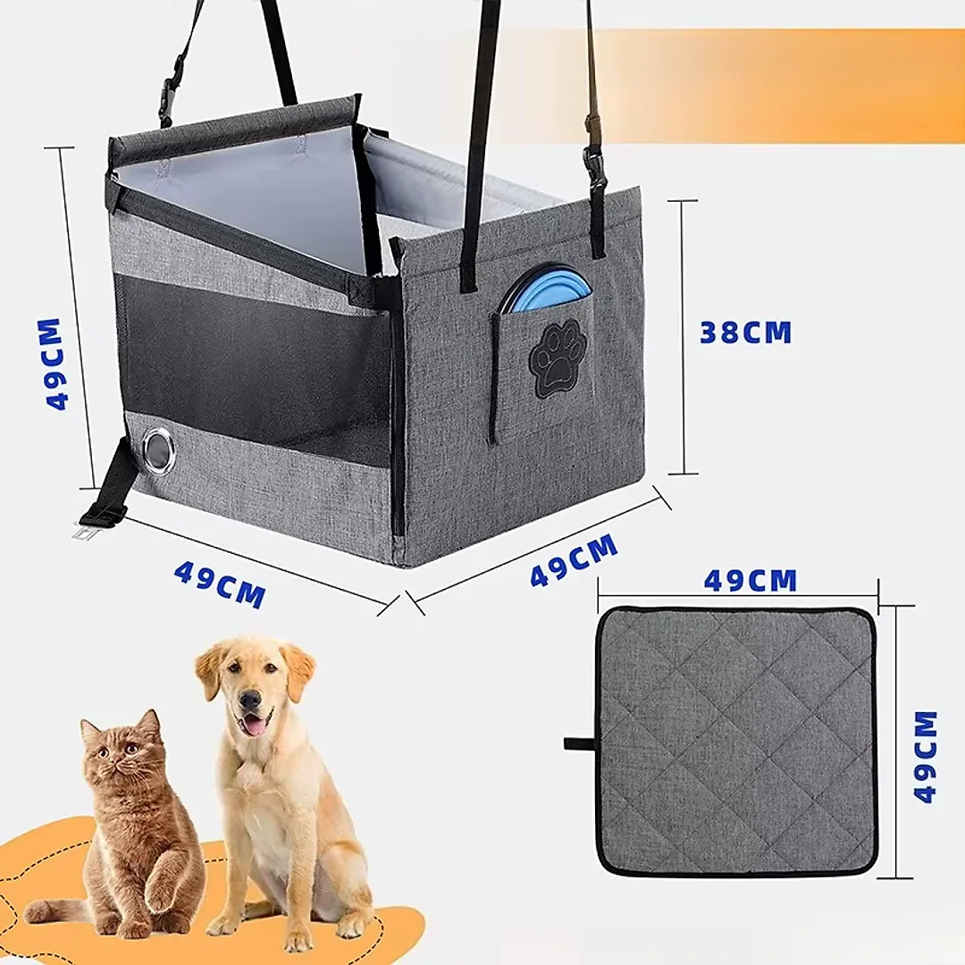Dog Car Seat with Mesh Safety Cover, Waterproof Pet Booster Seat for Small & Medium Dogs, Stable Back Seat Travel Bed, Gray