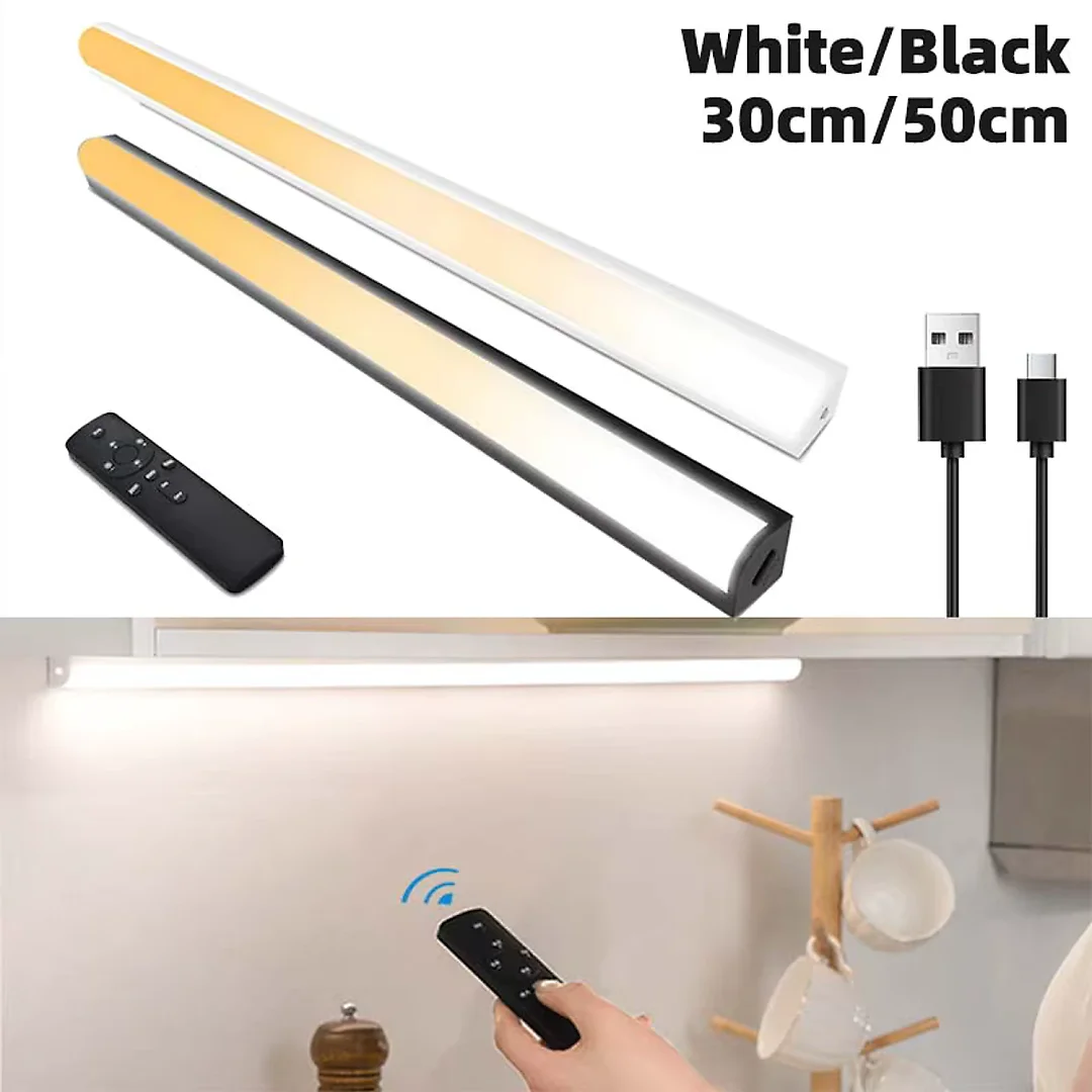 Under Cabinet Lighting with Remote, Rechargeable 12 Inch Magnetic LED Light Bar, Dimmable 3 White Tones, Wireless Shelf Light