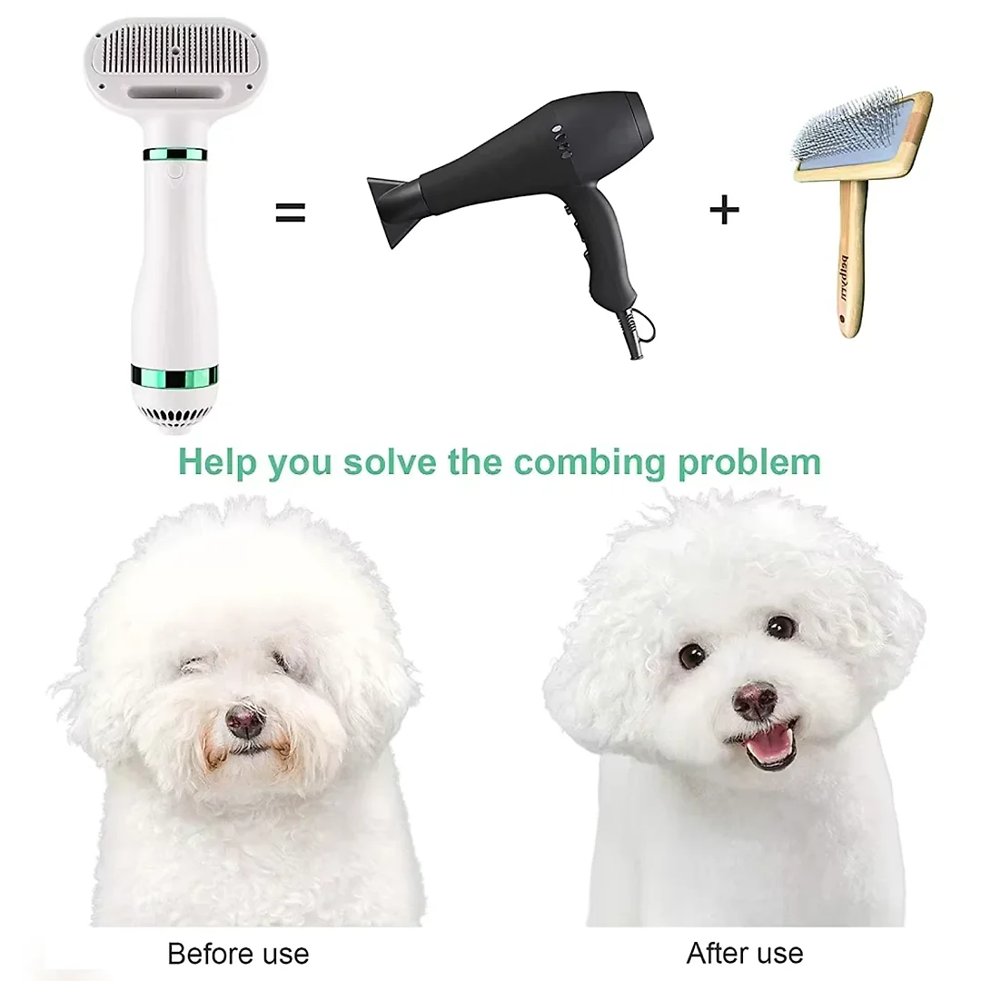 Dog Dryer Brush 2-in-1, Quiet Pet Hair Dryer with Slicker Comb & 4 Heat Settings for Dogs & Cats, US Plug