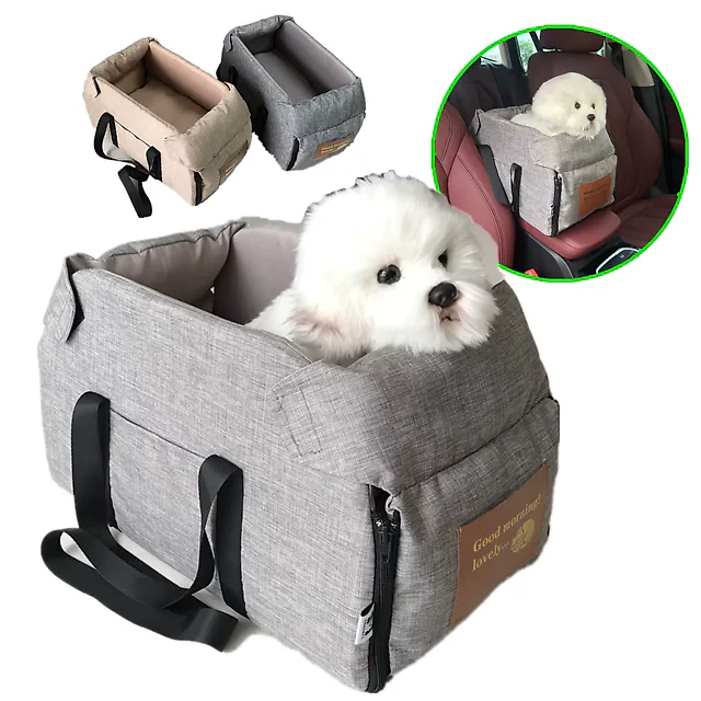 Dog Car Seat for Small Dogs, Center Console Booster Seat with Safety Tether, Portable Pet Car Seat & Carrier for Small Dogs & Cats